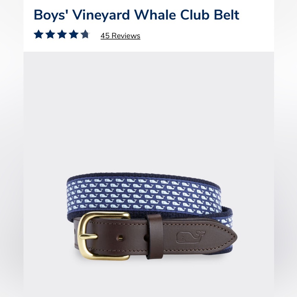 Vineyard Vines Boys’ Vineyard Whale Club Belt size 28